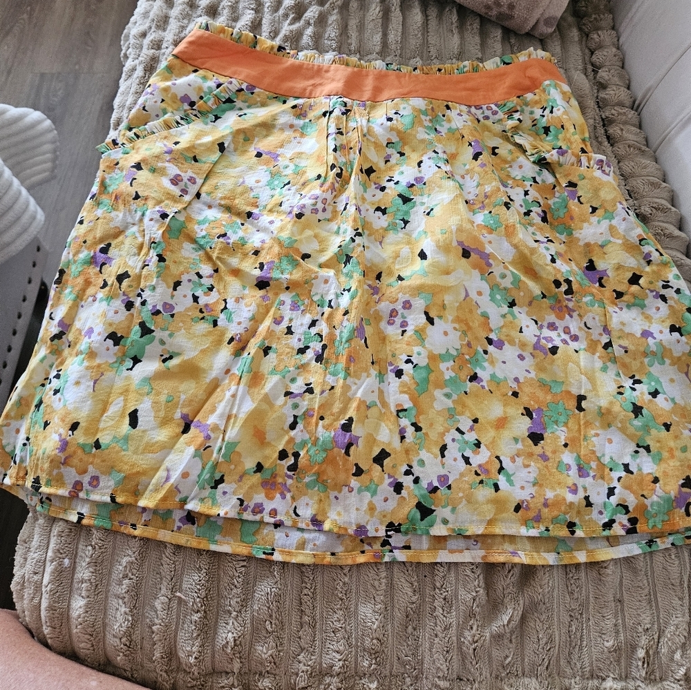 Floral Yellow Skirt with Orange Waistband